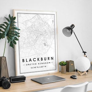 Blackburn UK Karte minimalistische skandinavische Wohndekoration, Wohnzimmer, Schlafzimmer, Küche