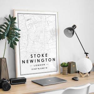 El mapa STOKE NEWINGTON LONDON imprime una decoración minimalista del hogar nórdico escandinavo, sala de estar, dormitorio, impresión de obras de arte de cocina