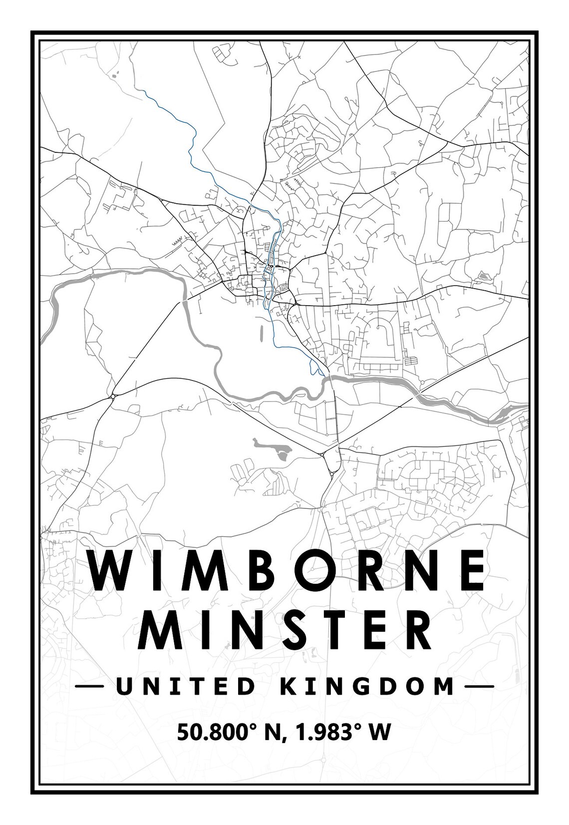 WIMBORNE MINSTER UK Map Minimal Scandinavian Nordic Home Decoration ...