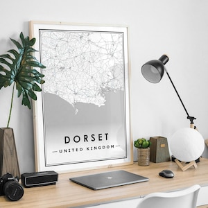 Carte minimaliste du DORSET UK, décoration d'intérieur scandinave nordique, impression d'oeuvres d'art pour le salon, la chambre et la cuisine, impressions de cartes