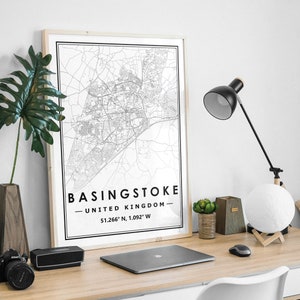 BASINGSTOKE UK carte imprime une décoration minimaliste scandinave nordique pour la maison, salon, chambre à coucher, impression d'art de cuisine