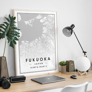 FUKUOKA JAPAN Karte Druck minimalistische skandinavische Wohndekoration, Wohnzimmer, Schlafzimmer, Küche