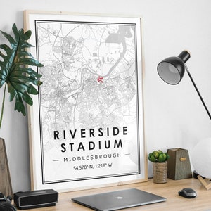 RIVERSIDE STADIUM MIDDLESBROUGH Portrait Karte minimal Football Club Heimdekoration, Fußball Wohnzimmer, Schlafzimmer, Kunstdruck Karte Prints