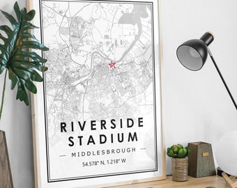 RIVERSIDE STADIUM MIDDLESBROUGH Portrait map minimal Football club home decoration, Soccer Living room, bedroom,  artwork print Map Prints
