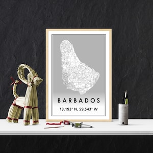 BARBADOS Karte minimale skandinavische nordische Wohndekoration, Wohnzimmer, Schlafzimmer, Küche Kunstwerk Druck Karte Drucke