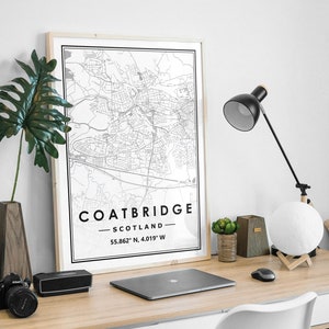 COATBRIDGE ECOSSE, carte minimaliste scandinave, décoration de la maison nordique, impression d'oeuvres d'art pour le salon, la chambre et la cuisine