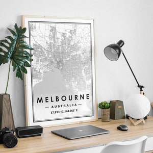 MELBOURNE AUSTRALIA Karte Druck minimalistische skandinavische Wohndekoration fürs Wohnzimmer, Schlafzimmer, Küche