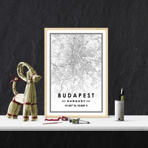 BUDAPEST HONGRIE, carte minimaliste scandinave, décoration nordique, impression d'oeuvres d'art pour le salon, la chambre et la cuisine
