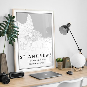 Impression de carte de ST ANDREWS ECOSSE minimaliste scandinave nordique décoration de maison, salon, chambre à coucher, impression d'oeuvres d'art de cuisine