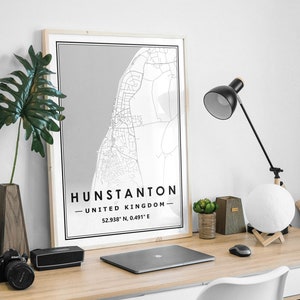 HUNSTANTON UK Karte minimalistische skandinavische Wohndekoration fürs Wohnzimmer, Schlafzimmer, Küche