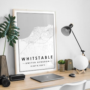 WHITSTABLE UK Karte minimale skandinavische nordische Dekoration, Wohnzimmer, Schlafzimmer, Küche Kunstwerk Druck