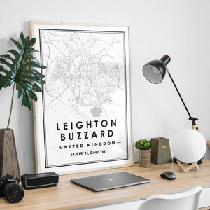 Impression de carte LEIGHTON BUZZARD UK minimal scandinave nordique décoration de la maison, salon, chambre à coucher, impression d'oeuvres d'art de cuisine