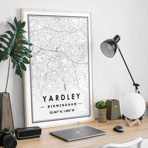 YARDLEY BIRMINGHAM UK carte minimaliste scandinave décoration de la maison nordique, salon, chambre à coucher, impression d’œuvres d’art de cuisine