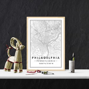 PHILADELPHIA USA Karte Druck minimale skandinavische nordische Dekoration, Wohnzimmer, Schlafzimmer, Küche Kunstwerk Druck