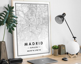 MADRID SPAIN  map minimal Scandinavian Nordic home decoration, Living room, bedroom, kitchen artwork print