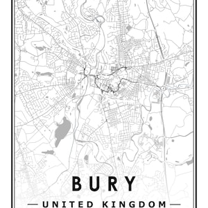 BURY UK Map Prints Minimal Scandinavian Nordic Home Decoration, Living ...