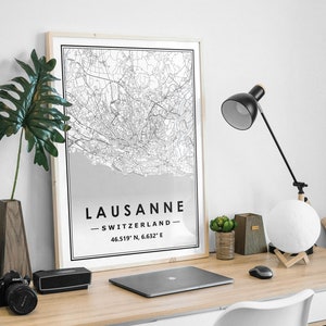 LAUSANNE SWITZERLAND Karte minimalistische skandinavische Wohndekoration, Wohnzimmer, Schlafzimmer, Küche