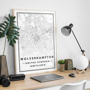 Carte minimaliste de Wolverhampton, Royaume-Uni, décoration scandinave et nordique pour la maison, impression d'oeuvres d'art pour le salon, la chambre et la cuisine, impression d'oeuvres d'art