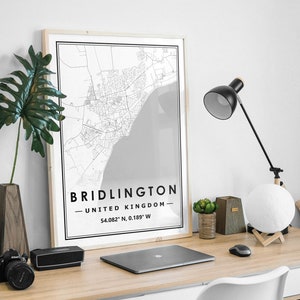BRIDLINGTON UK Karte Druck minimalistische skandinavische Dekoration für Wohnzimmer, Schlafzimmer, Küche und Wohnzimmer