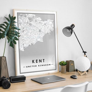 KENT UK mapa minimalista decoración nórdica escandinava del hogar, sala de estar, dormitorio, impresión de obras de arte de cocina