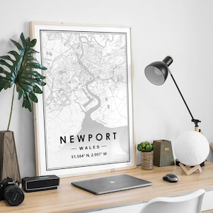Carte de NEWPORT, PAYS DE GALLES, décoration minimaliste scandinave et nordique, impression d'oeuvres d'art pour le salon, la chambre et la cuisine