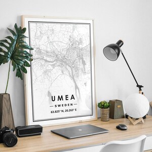 UMEÅ SWEDEN carte minimaliste scandinave décoration de la maison nordique, salon, chambre à coucher, impression d’œuvres d’art de cuisine
