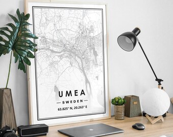 UMEÅ SWEDEN  map minimal Scandinavian Nordic home decoration, Living room, bedroom, kitchen artwork print