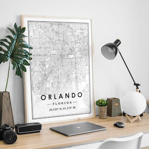 ORLANDO FLORIDE USA carte Imprimer décoration minimaliste scandinave nordique de la maison, Salon, chambre à coucher, impression d’œuvres d’art de cuisine