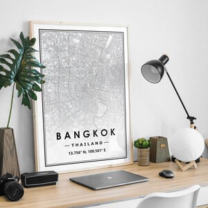 BANGKOK THAILAND Karte minimale skandinavische nordische Hauptdekoration, Wohnzimmer, Schlafzimmer, Küchenkunstdruck