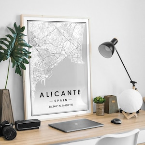 ALICANTE SPANIEN Karte minimalistische skandinavische Dekoration für Wohnzimmer, Schlafzimmer, Küche