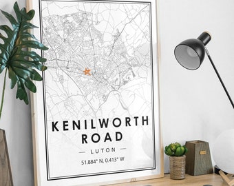 KENILWORTH ROAD LUTON Portrait map minimal Football club home decoration, Soccer Living room, bedroom,  artwork print Map Prints