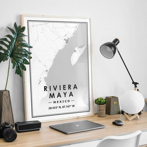 RIVIERA MAYA MEXICO, carte minimaliste scandinave nordique, décoration de la maison, impression d'oeuvres d'art pour le salon, la chambre et la cuisine, impressions de cartes