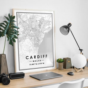 Carte de CARDIFF, PAYS DE GALLES, décoration minimaliste scandinave et nordique, impression d'oeuvres d'art pour le salon, la chambre et la cuisine