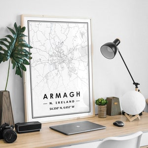 ARMAGH Nordirland Landkarte, skandinavische Dekoration, Wohnzimmer, Schlafzimmer, Küche, Wandbild
