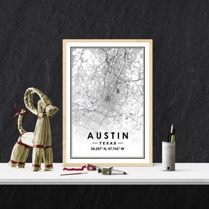 AUSTIN USA Karte Druck minimalistische skandinavische Dekoration für Wohnzimmer, Küche, Schlafzimmer
