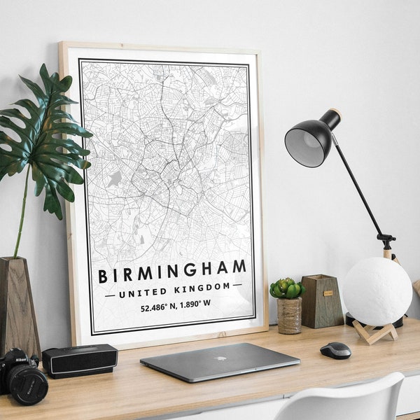 Birmingham UK  map minimal Scandinavian Nordic home decoration, Living room, bedroom, kitchen artwork print