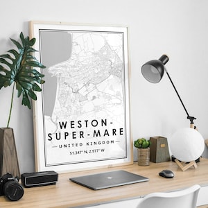 WESTON-SUPER-MARE, carte du Royaume-Uni, décoration minimaliste scandinave nordique, impression d'oeuvres d'art pour le salon, la chambre et la cuisine