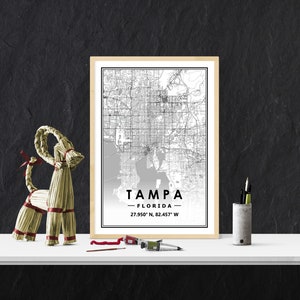 TAMPA USA mapa Imprimir decoración minimalista del hogar nórdico escandinavo, Sala de estar, dormitorio, impresión de obras de arte de cocina Impresiones de mapas