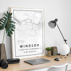 WINDSOR Royaume-Uni Portrait carte minimale scandinave décoration de la maison nordique, salon, chambre à coucher, impression d'œuvres d'art de cuisine