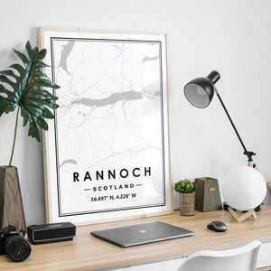 RANNOCH Landkarte von Schottland, England, Skandinavische Dekoration, Dekoration für Wohnzimmer, Schlafzimmer, Küche