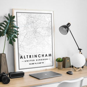 ALTRINCHAM UK Karte minimalistische skandinavische Wohndekoration, Wohnzimmer, Schlafzimmer, Küche, Wandbild, Map Print