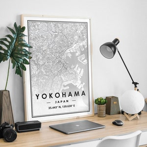 YOKOHAMA JAPAN Karte Drucken minimale skandinavische nordische Dekoration, Wohnzimmer, Schlafzimmer, Küche Kunstwerk Druck