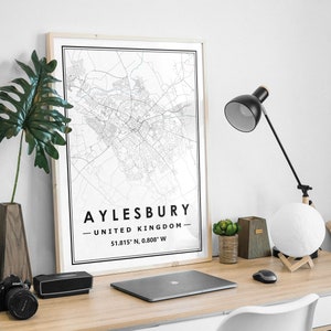 AYLESBURY UK Karte druckt minimale skandinavische nordische Dekoration, Wohnzimmer, Schlafzimmer, Küche Kunstwerk