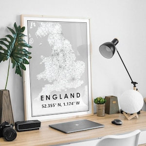 INGLATERRA Reino Unido mapa minimalista decoración nórdica escandinava del hogar, sala de estar, dormitorio, impresión de obras de arte de cocina