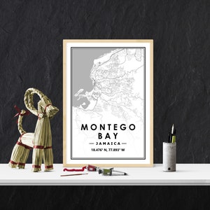 MONTEGO BAY Jamaika Karte minimalistische skandinavische Dekoration für Wohnzimmer, Schlafzimmer, Küche