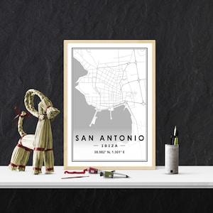 SAN ANTONIO IBIZA Karte minimalistische Skandinavische Dekoration für Wohnzimmer, Schlafzimmer, Küche
