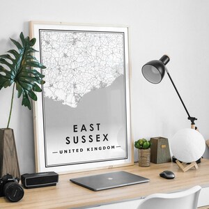 EAST SUSSEX UK Karte als minimalistische skandinavische Dekoration für Wohnzimmer, Schlafzimmer, Küche und Wohnzimmer
