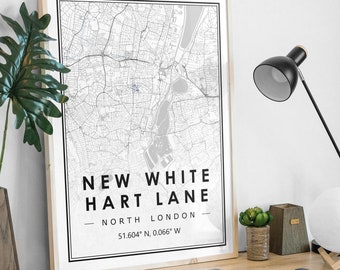 NEW WHITE HART lane Tottenham Portrait map minimal Football club home decoration, Soccer Living room, bedroom,  artwork print Map Prints