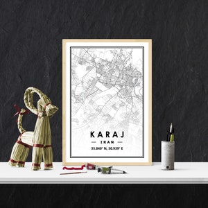 KARAJ IRAN mapa minimalista decoración nórdica escandinava del hogar, sala de estar, dormitorio, impresión de obras de arte de cocina