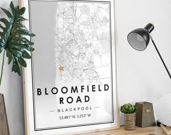 BLOOMFIELD ROAD BLACKPOOL Portrait map minimal Football club home decoration, Soccer Living room, bedroom,  artwork print Map Prints